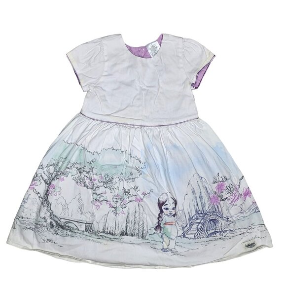 Disney Store Girls' Dress animalted Mulan Print dress Buttons sz 5/6 some stains - Picture 1 of 12